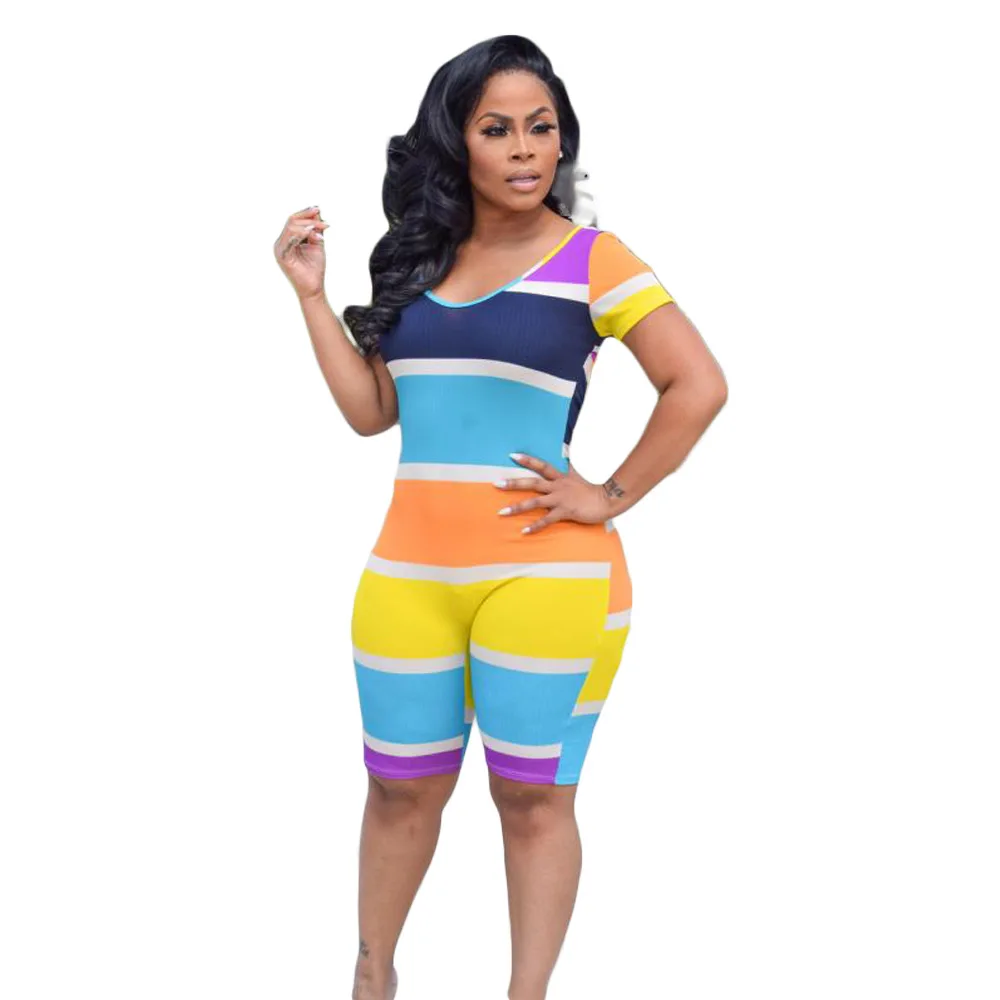 

2020 Summer Women's Jumpsuit European and American Hot Style Model striped Slacks on the Back Casual Fashion