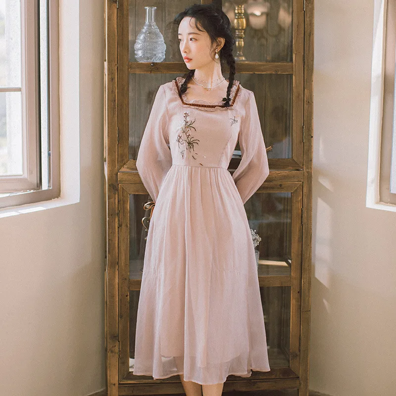 

Spring Clothing 2020 New Style Little Fairy Slim Fit Slimming Long Sleeve Spring And Summer Retro Chiffon Dress