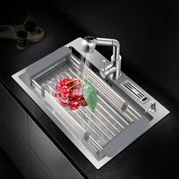 

Stainless Steel Adjustable Telescopic Drain Shelf Kitchen Sink Organizer Dish Drying Rack Drain Basket Fruit Vegetable Tray