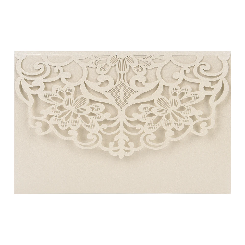  10pcs Pearl Paper Floral Laser Cutter Wedding Invitation Cards Invitation Holders with Blank Inner  - 4.00032E+12