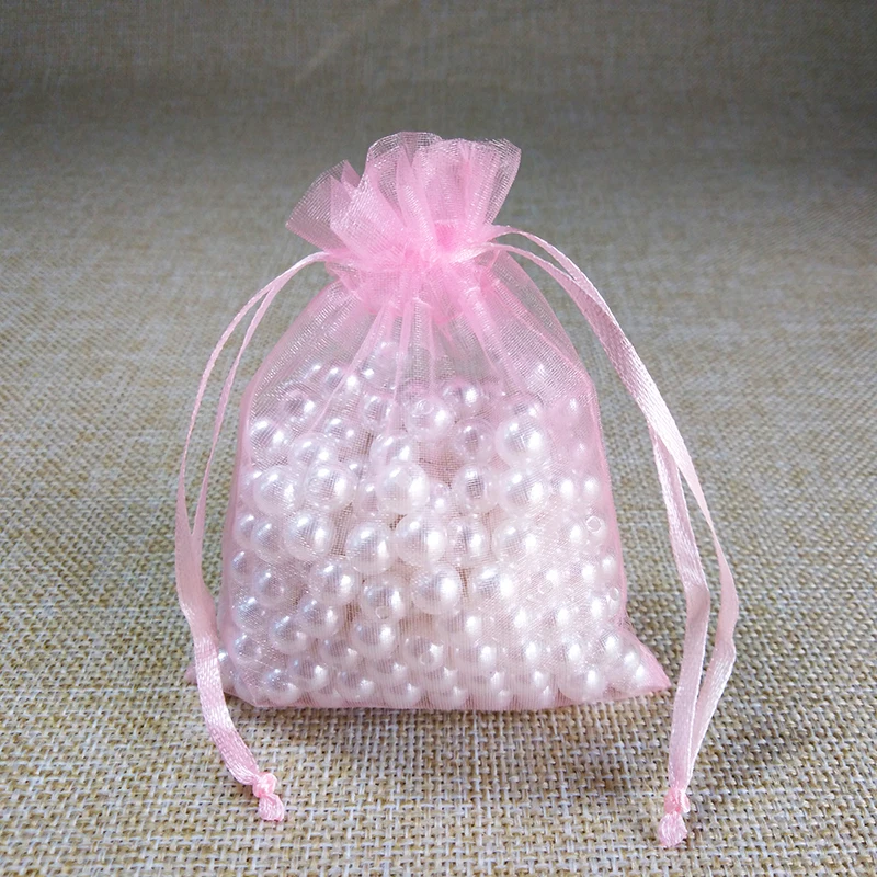 100 шт. Подарочный пакет для ювелирных изделий 7x9 9x12 10x15 13x18 см Упаковка из органзы для украшений сумки для свадебной вечеринки Рождественский подарок упаковка сумки - Цвет: Pink