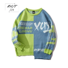 ^#Cheap RLJT.JIN 2019 High quality asymmetrical two-color stitching fashion mens sweater Street thermal pullover with round collar long ^#Cheap RLJT.JIN 2019 High quality asymmetrical two-color stitching fashion mens sweater Street thermal pullover with round collar long