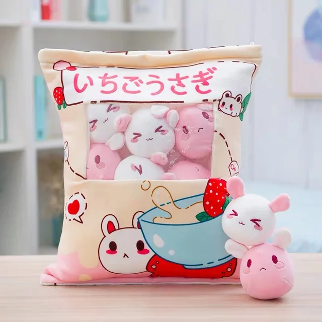 8pcs mini penguin plush toy in a Creative Pillow Stuffed Rabbit Corgi Dog pudding Snacks stuffed toy in a Cushion throw pillow