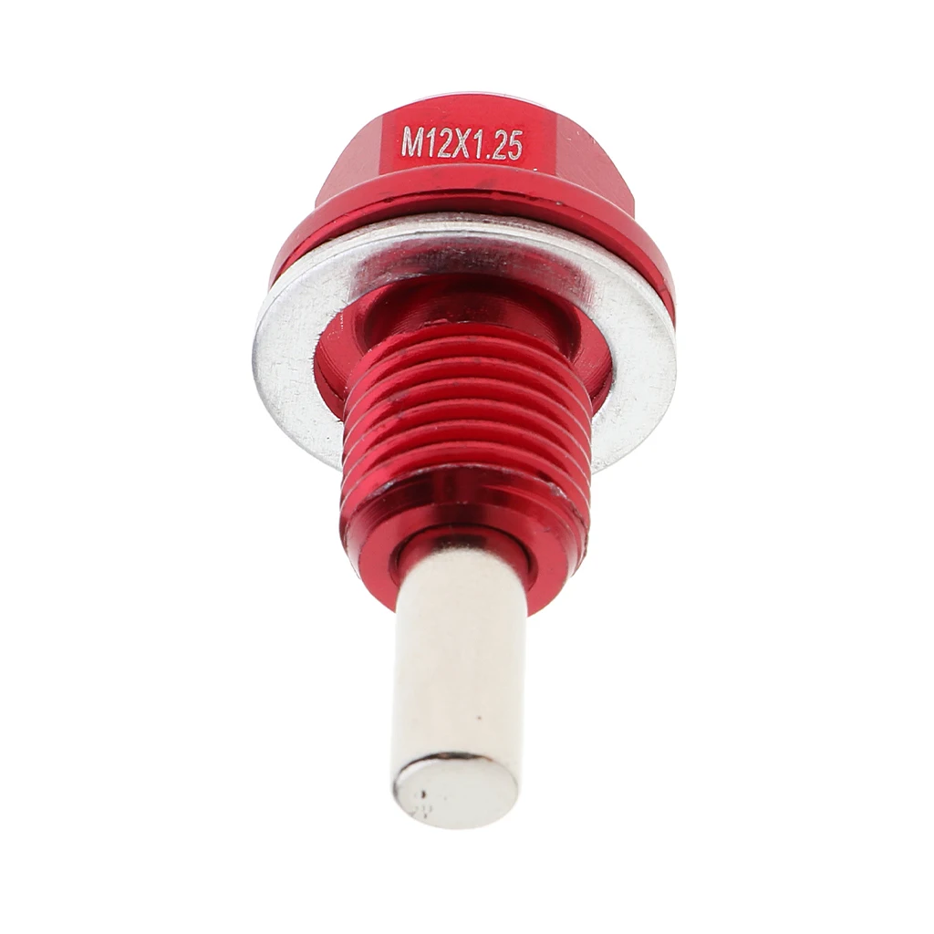 Car M12x1.5mm Magnetic Engine Oil Drain Plug Nut Screw Washer Red