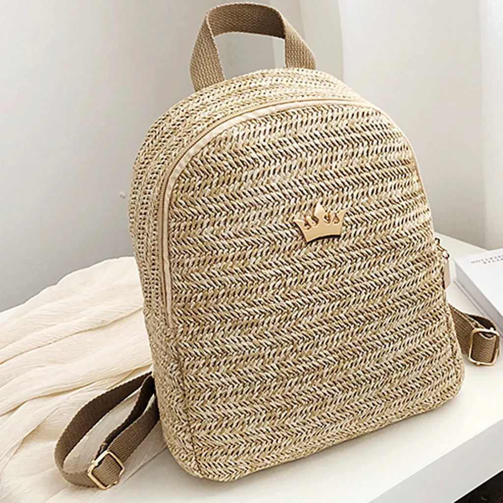 

1141 Backpack Cross Body Bag Round Circular Rattan Wicker Straw Woven Beach Basket Purse fashion outdoor woven square backpa