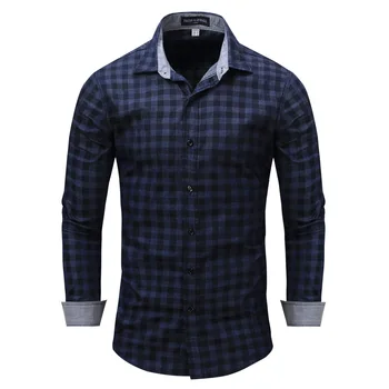 

Mens Hot Sale Autumn Winter Large Size Long Sleeve Denim Plaid Shirt men dress shirts street wear