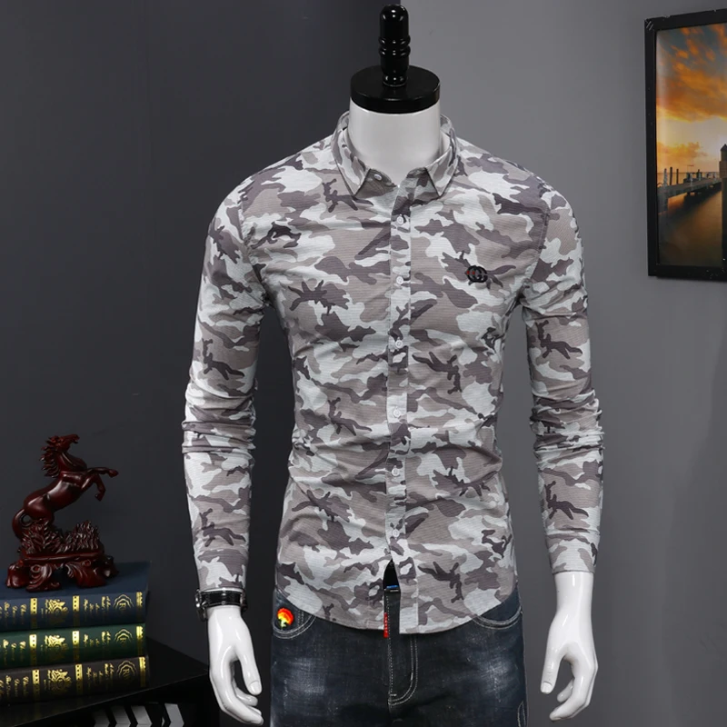 Модная камуфляжная Мужская рубашка, повседневная, Camisa Social Masculina, тонкая, легкая в уходе, Рубашки, Топы, Homme, классические рубашки для мужчин