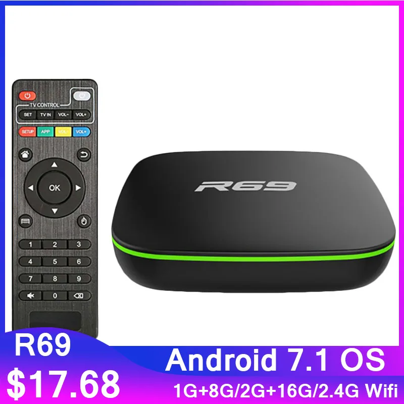 Оригинальная Приставка Smart TV R69 на Android 7 1 Allwinner H3 четырехъядерный 2 4G Wi-Fi ГБ 8