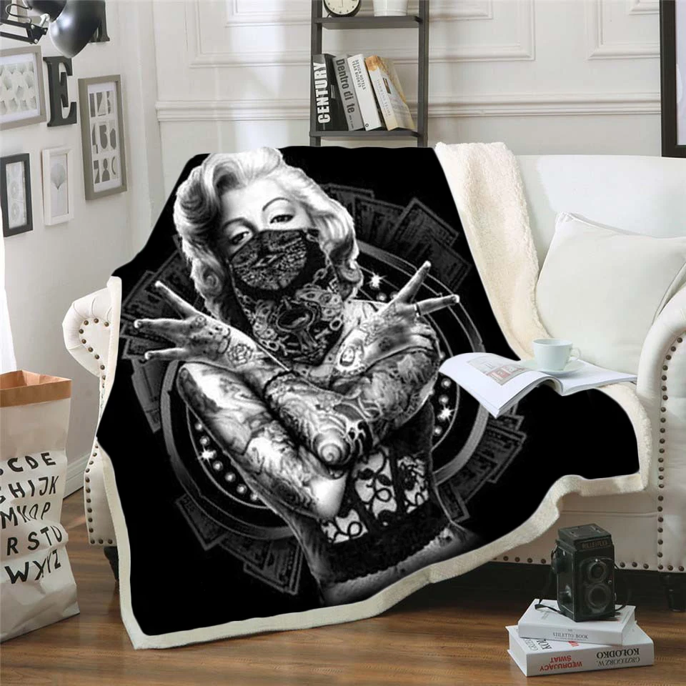 

MarilynMonroe, Флисовое одеяло с 3d принтом для кровати, для походов, пикника, толстое стеганое одеяло, модное покрывало, одеяло из шерпы, стиль 4