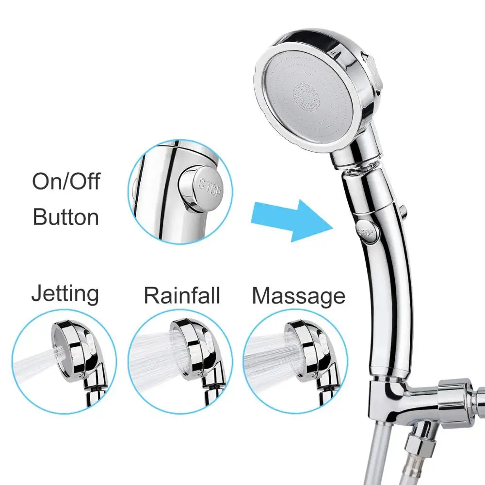 JIAYUN High Pressure Handheld Shower Head with ON/Off Pause Switch 3 Settings Spray Water Saving Showerhead
