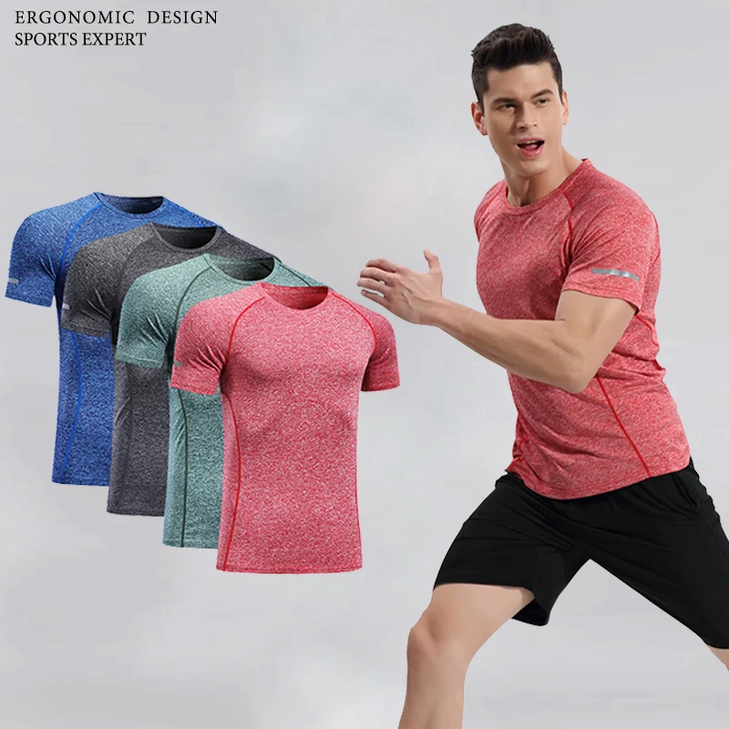 Мужская футболка, футболка для фитнеса, сухая, подходит для бега, рубашка с круглым вырезом, мужская спортивная одежда для фитнеса, мужская спортивная рубашка, тренировочная рубашка