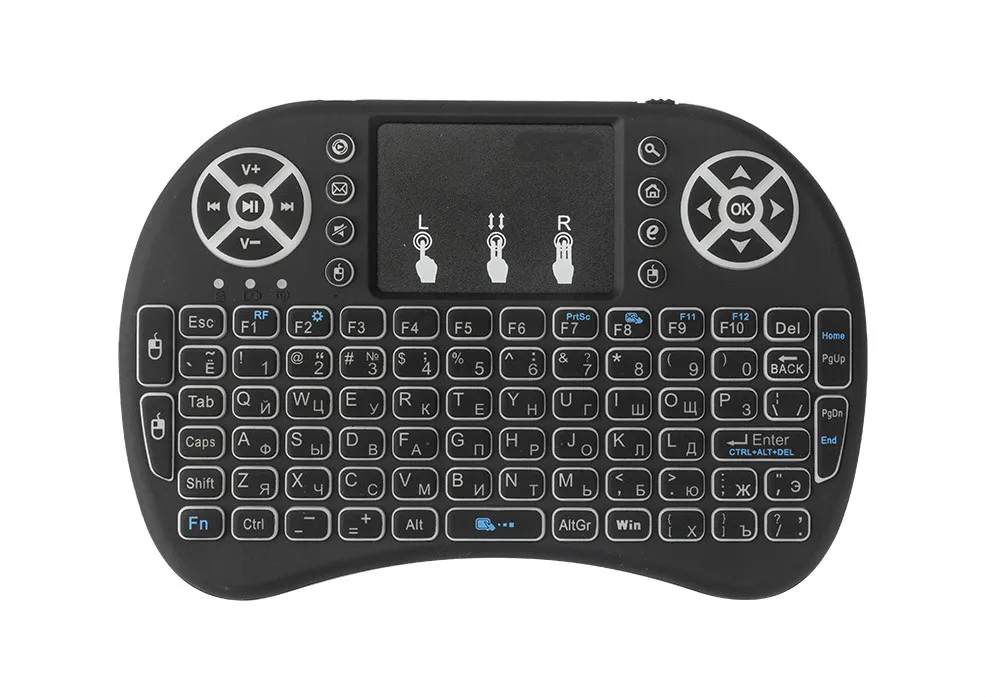 Mini air mouse com teclado retroiluminado, sem