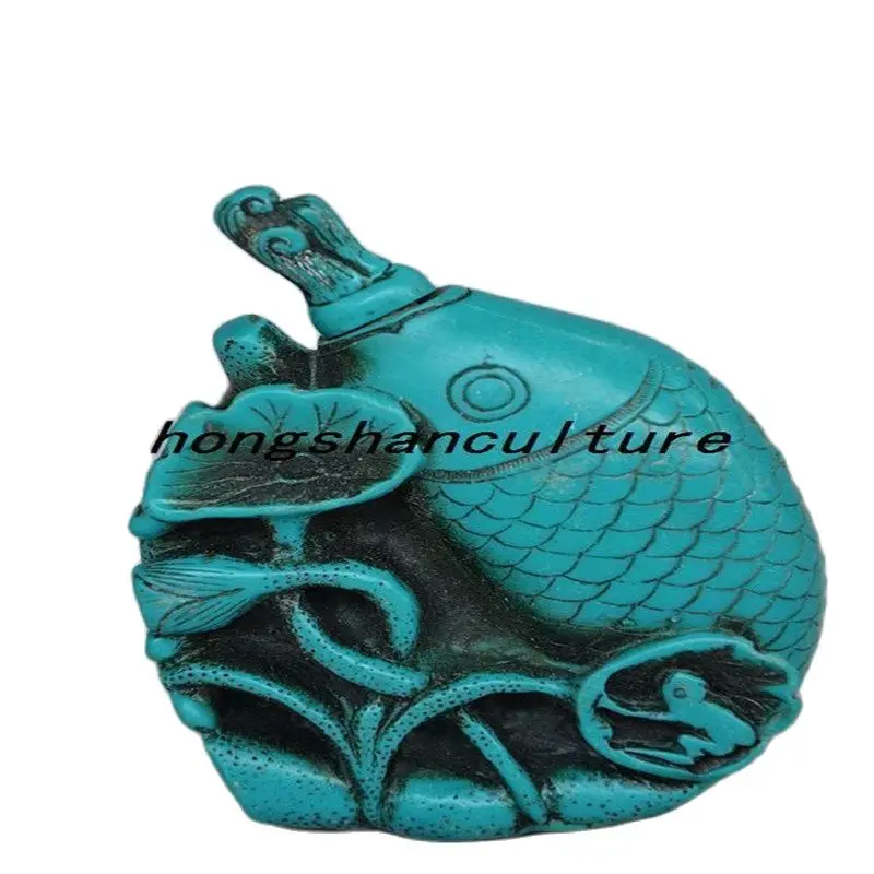 

EXQUISITE CHINESE TURQUOISE HANDMADE FISH AND LOTUS LEAF SNUFF BOTTLE