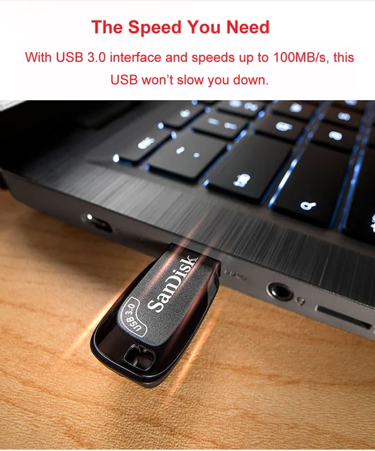 SanDisk-memoria Flash USB 3,0 para ordenador, Mini Pendrive de 128GB, 64GB, 32GB con cordón, color negro