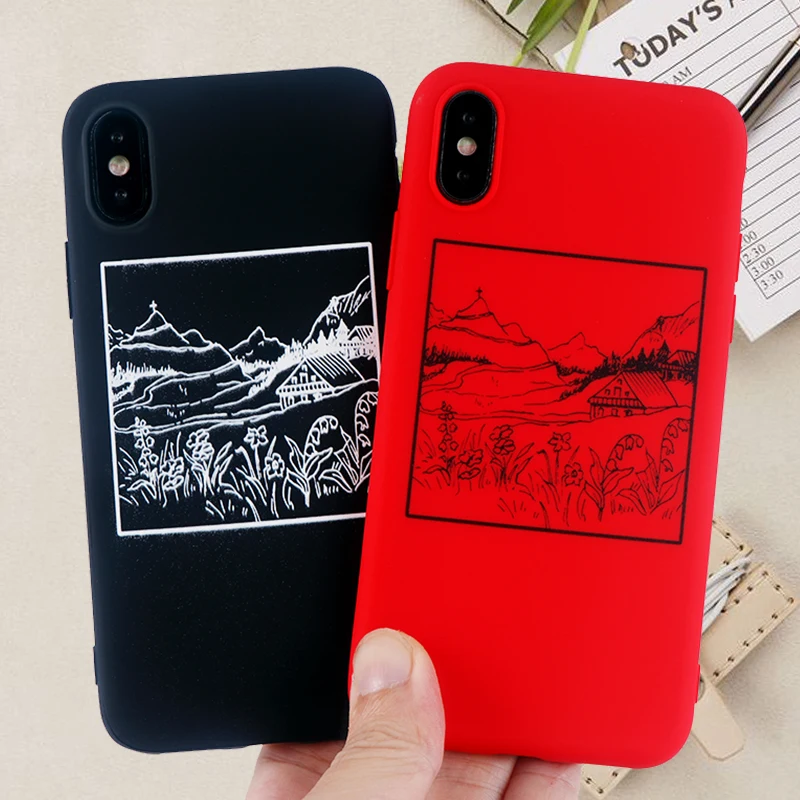 Simple Painting Phone Cases for IPhone X XS MAX XR 8 7 6s Plus Case landscape Soft Silicone Fitted Candy Back Covers Accessories |