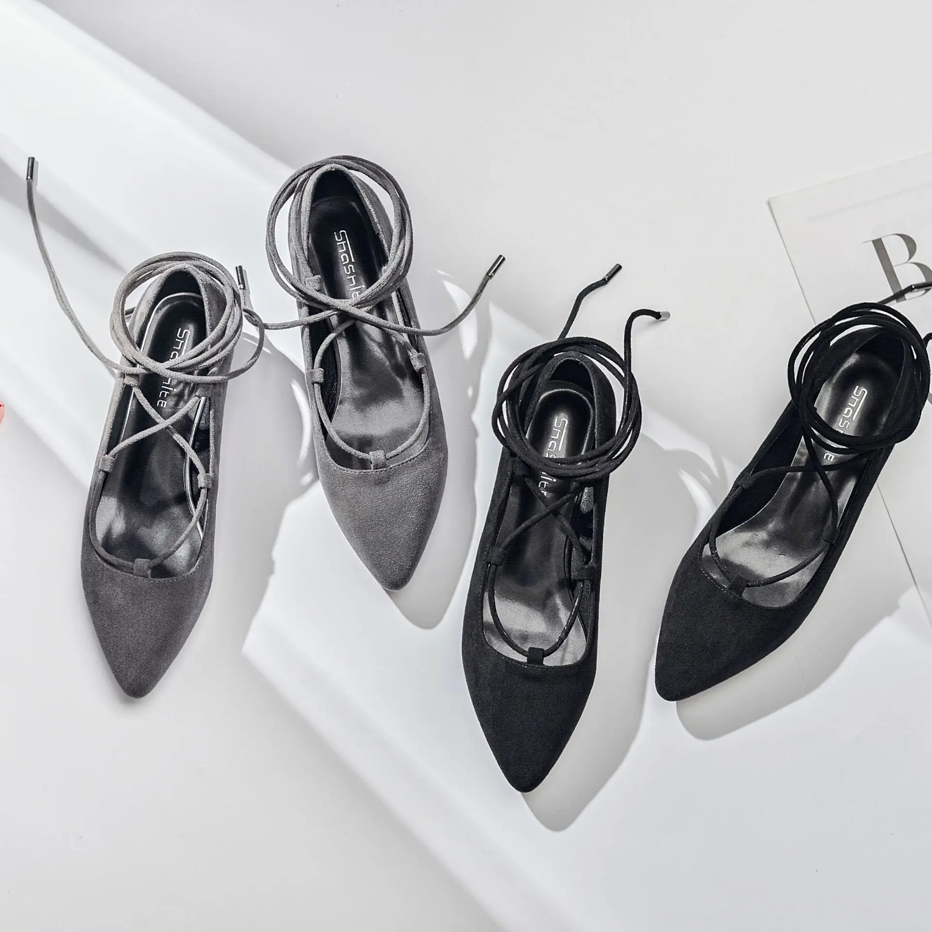 

2019 Spring New Style Pointed-Toe Bandage Cloth Shoes WOMEN'S Shoes Low Heel Shoes Stiletto Suede Work Commuter Ballerina Shoes