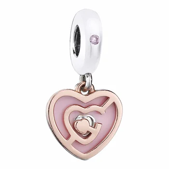 

New 925 Sterling Silver Bead Charm Pink Enamel Follow Your Heart Rose Path To Love Pendant Fit Pandora Bracelet Diy Jewelry