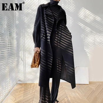 

[EAM] Loose Fit Black Brief Big Size Long Woolen Coat Parkas New Long Sleeve Women Fashion Tide Autumn Winter 2020 1DD0423