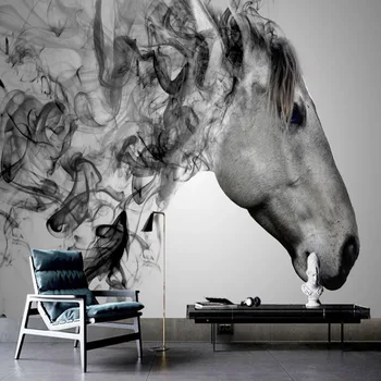 

Custom Mural Wallpaper Modern Abstract Oil Painting Black And White Horse Animal Fresco Living Room TV Sofa Study Art Wallpapers