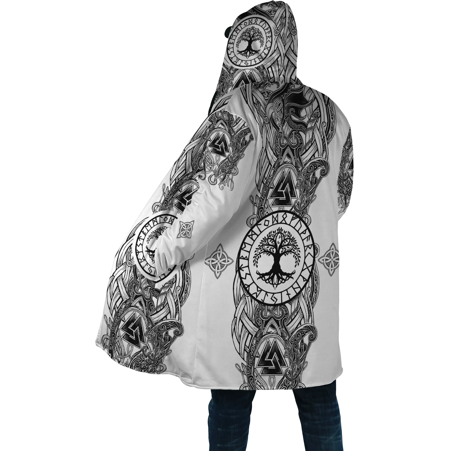 2023 Winter Fashion Mens Cloak Odin Raven Tattoo 3D Printing Fleece Hooded cloak Unisex Casual Thick Warm Cape coat PJ-01