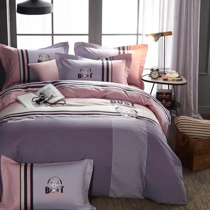 Moroccan stripes Bedding Set cotton Bed Beige gray Duvet Cover Queen King size Sheet Pillowcases | Дом и сад