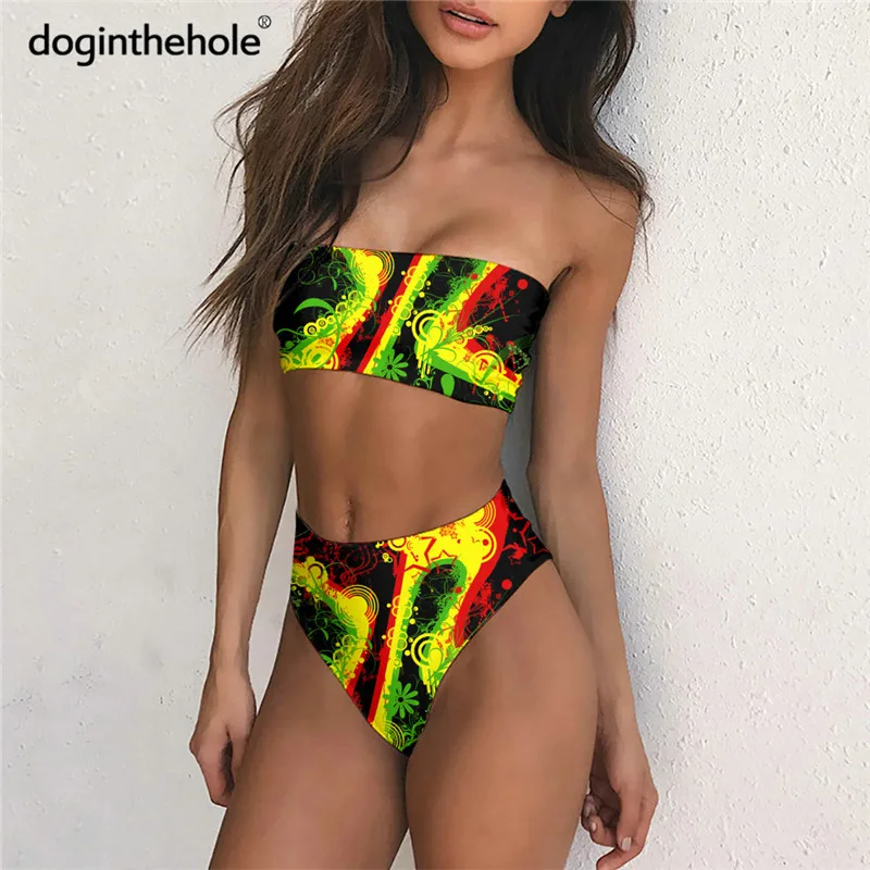 Doginthehole женский модный купальник с рисунком сорняков в стиле регги летний
