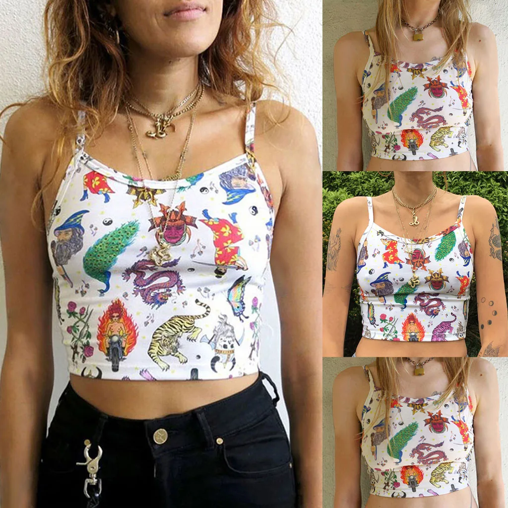 

2020 Women Sexy Cropped Print Camis Streetwear Fashion Feminino Summer Camisole Tops Camisola Crop Top Vest Tank Tops #35