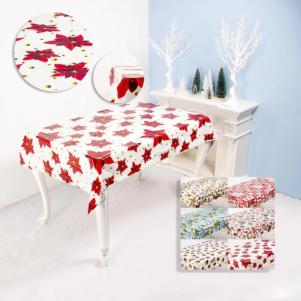1pcs 110*180cm Christmas Table cloth Dinner Party New Year Printed Rectangle PVC Tablecloth Christmas Table Cover Decorations