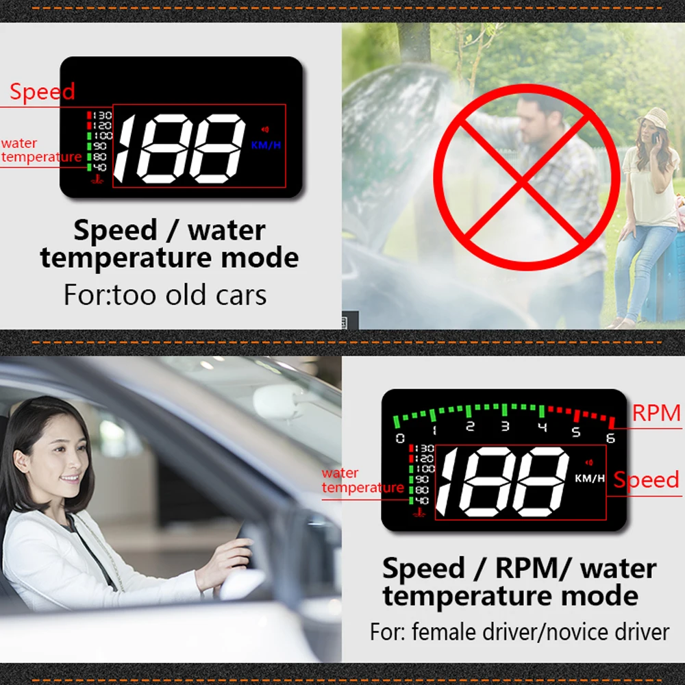 ELING OBD2 Head Up Dispay ڵ    ڵ HUD  ũ   ȸ ӵ RPM  