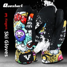 Queshark, мужские, женские, Детские Зимние теплые водонепроницаемые перчатки для велоспорта, катания на лыжах, сноуборде, снежные варежки, снегоходы, мужские лыжные перчатки