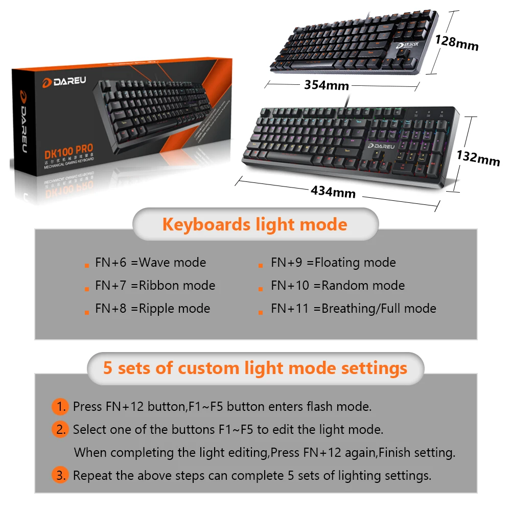 DAREU DK100 Mechanical Keyboards 87/104 keys Blue/Black Switch Conflict-free macro Multimedia Gaming Keypad For PC Laptop Game