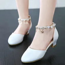 Spring Children Shoes Girls High Heel Princess Dance Sandals Kids Leather white shoe Fashion Girls Party Dress Wedding Shoes