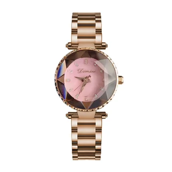 

2019 Fashion Trend Ladies Watch Cut Surface Inlaid with Rhinestone Steel Band Exquisite Luxury Waterproof Quartz Ladies Watch
