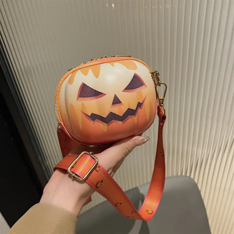 

Halloween Funny Pumpkin Small Shoulder Bag New 2021 Personalized Creative Wide Shoulder Belt Cute Crossbody Bag For Women