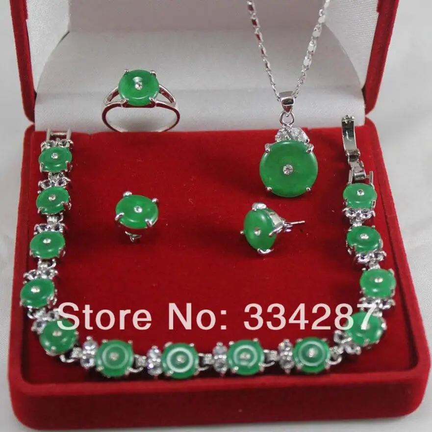 Free Shipping Natural green jade Silver Pendant Bracelet Earring Ring Jewellery set | Украшения и аксессуары