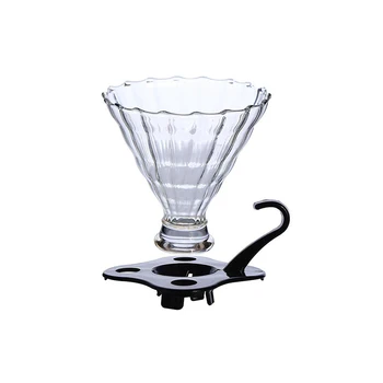 

2019 New Useful Thickened handmade glass coffee funnel V60 drip filter cup striped glass coffee filter Coffee funnel with base