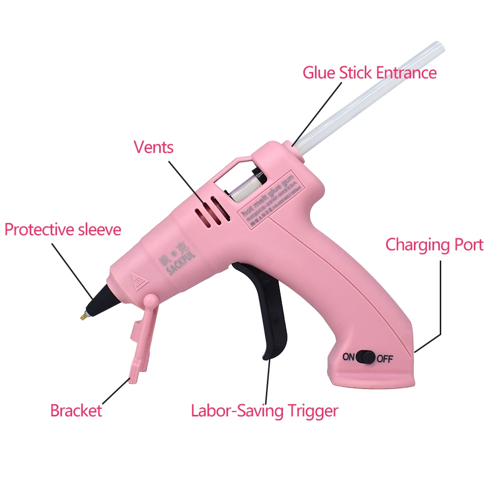 Cordless Hot Melt Glue Gun Child Hand Crafts Home DIY Repair Use 7mm Glue Stick Wireless Glue Gun 3.6V 2000mAh 60 min use time 5