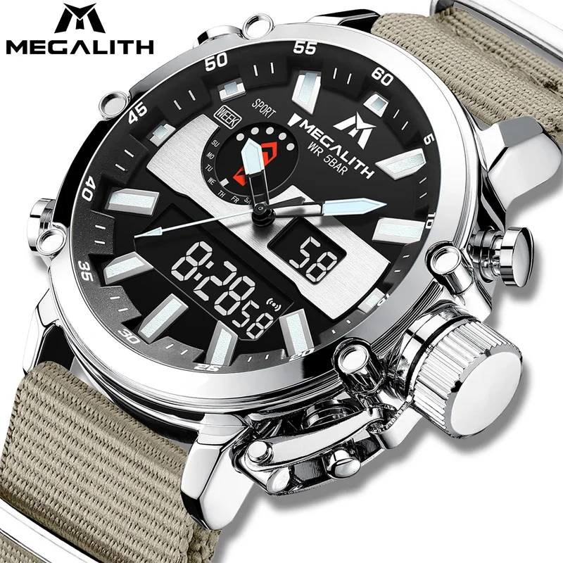 MEGALITH Mens Dual Display Watches Men Sport Military Analog Watches