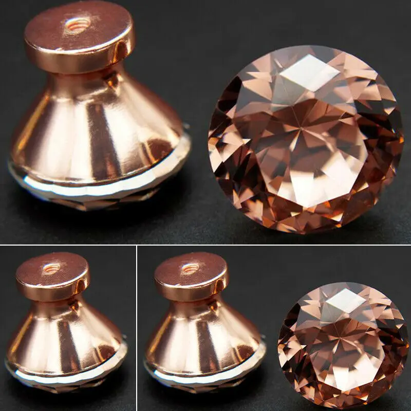Drawer Knobs Crystal Knobs and Handles Cabinet Knobs Rose Gold Diamond Shape Pull Handle for Kitchen Bedroom Wardrobe Cupboard