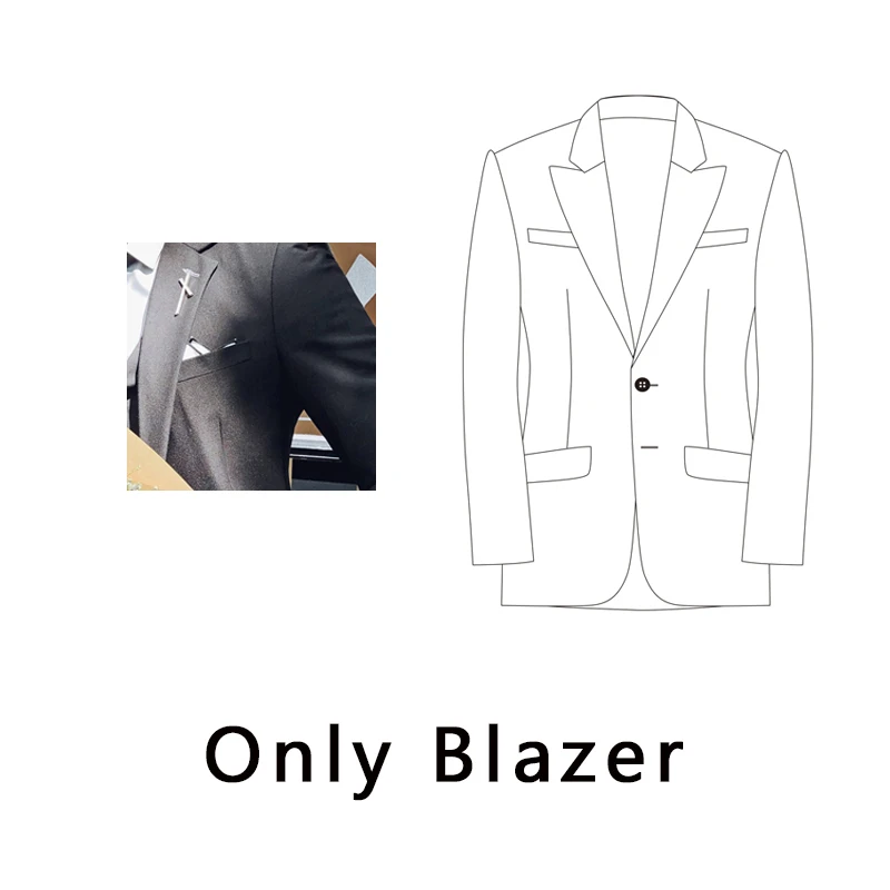 black Only Blazer Мужские костюмы, Блейзер со штанами, смокинг, 3xl, мужской черный костюм, 3 предмета, британский стиль, Свадебный, приталенный, абрикосовый - Цвет: black Only Blazer