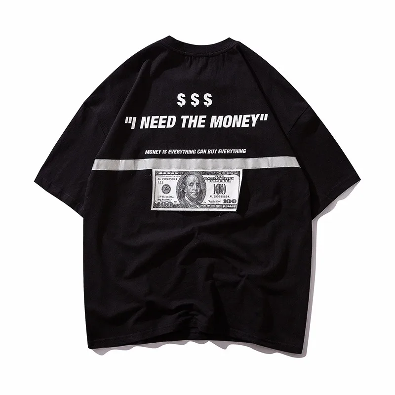 Мужские футболки в стиле хип-хоп, доллар США, светоотражающая полоска, принт Марии, хип-хоп футболки, мужская уличная одежда, модные летние весенние топы, футболки