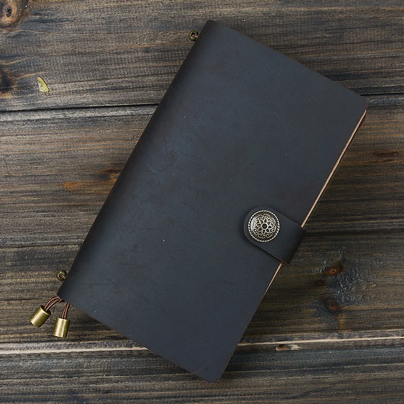 

Notebook Crazy-Horse Leather Diary Brown Retro Buckle Agenda 19.5X13Cm School Office Stationery Supplies