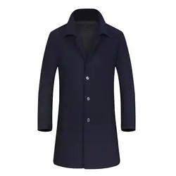 Модное мужское шерстяное пальто 2019 зимняя теплая однотонная Длинная Куртка мужская однобортная деловая Повседневная парка