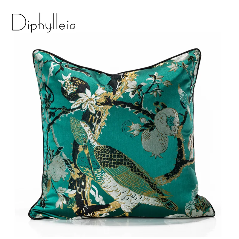 

Наволочка Diphylleia в новом китайском стиле с зелеными цветами и птицами, наволочка для диванной подушки в гостиной, роскошный чехол высокого класса
