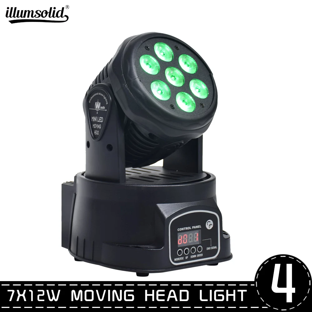 

DMX 512 Stage Lighting 7x12W LED Spot Light Professional Mini Moving Head Lights RGBW 4 in 1 Strobe Effect 9/14 Channels