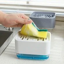 Manual Press Pump Soap Dispenser Dishwashing Liquid Dispenser Dish Sponge Caddy Scrubber Holder Box Wash Kitchen Cleaning Tools