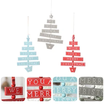 

3 Pcs Exquisite Shop Window Pendants Creative Wooden Pendants (Red Blue Grey)