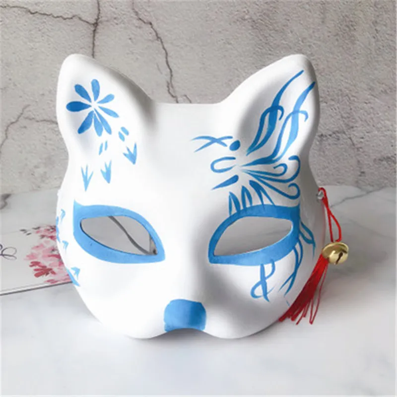 2 шт Вечерние Маски рисованная маска Аниме COS Cat Fox маска с колокольчик-кисточка