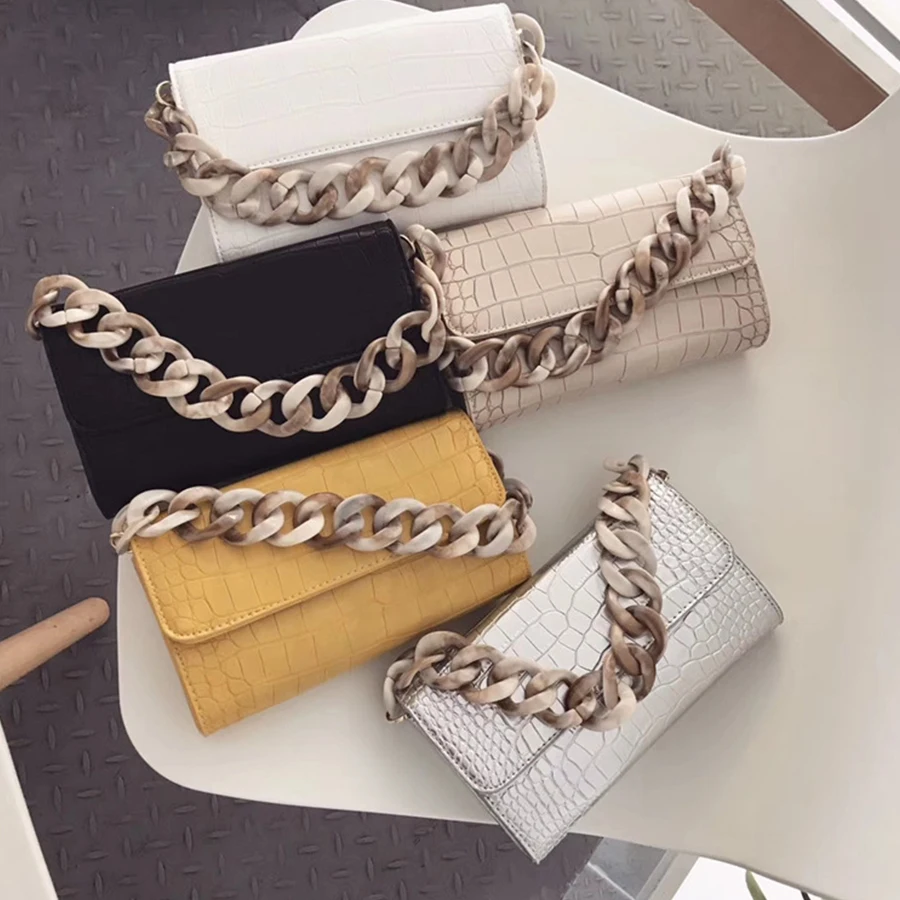 

Fashion Crocodile Pattern Women Crossbody Bags Luxury Acrylic Chain Handbags Designer Alligator Ladies Messenger Shoulder Bags