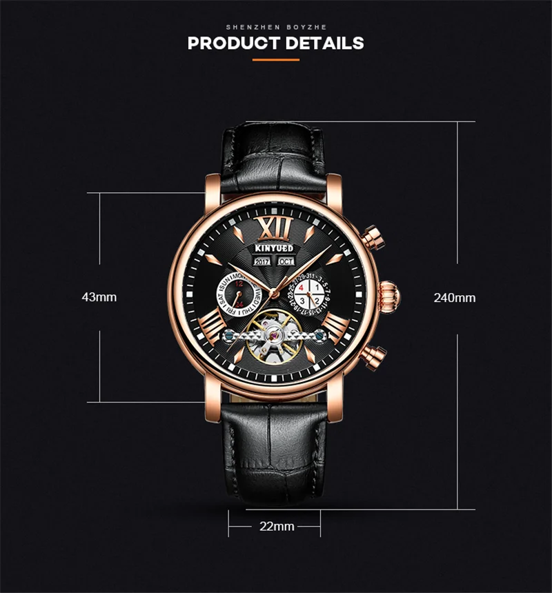 KINYUED Топ люксовый бренд Мужские часы механические Tourbillon Роскошные модные брендовые кожаные мужские спортивные водонепроницаемые часы